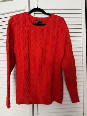 Lands' End Bright Red/Orange Cable Crewneck Sweater Cotton XL